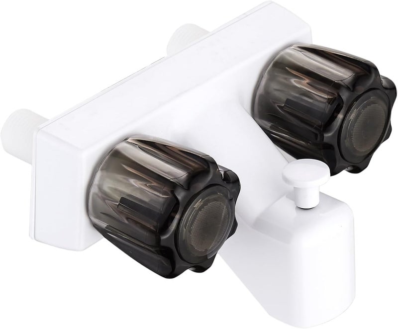 LavishStream RV Shower Faucet, 4" RV Camper Shower Faucet Valve Diverter Replacement with Dual Smoked Acrylic Knobs for Outside and Inside Bathroom (White+Smoke Gray) - Image 1